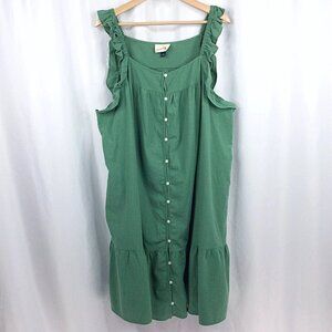 Universal Thread Green Flutter Sleeve Button Down Tiered Dress Women's
